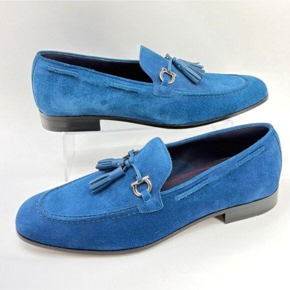 Salvatore Ferragamo Blue Tassels Loafers Suede Formal Men Shoes Size 9E US10 main image 12